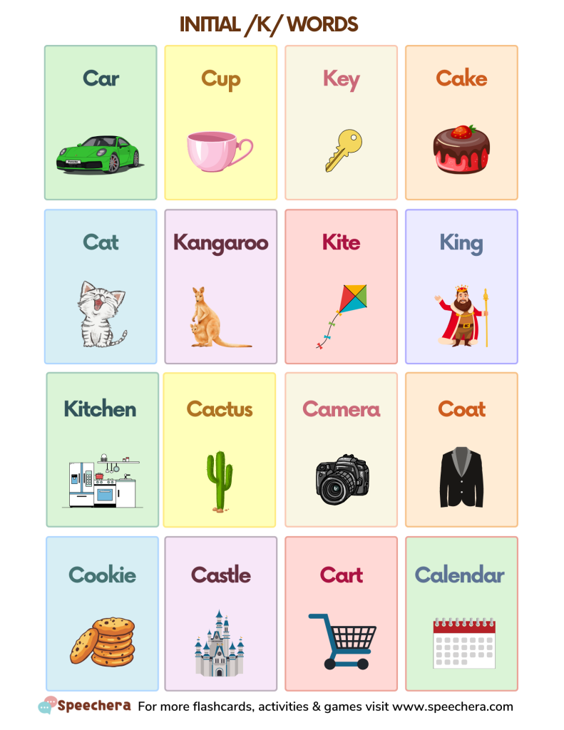 words with k speech therapy