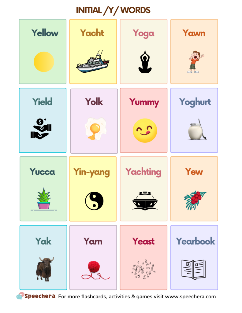 Free Initial Y Sound Words For Speech Therapy Speech Era